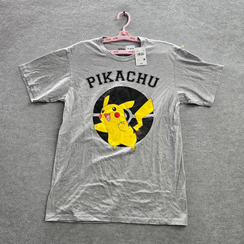 Pokemon Men Shirt M Gray Graphic Cotton‎ Polyester Pikachu Graphic Tee NWT